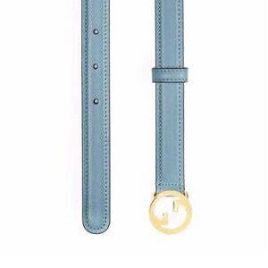 NWT Gucci Blondie gold GG buckle blue leather slim belt - size 90-36